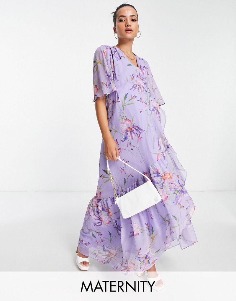 Пурпурное платье макси с запахом и развевающимися рукавами Hope & Ivy Maternity Hope & Ivy