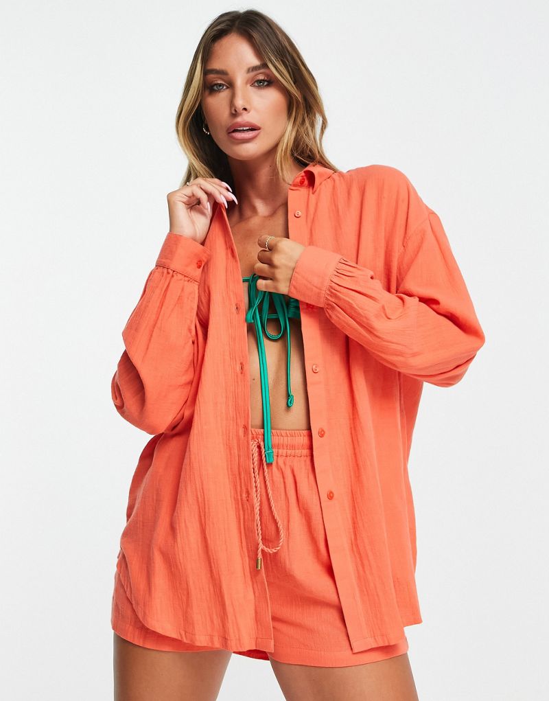 Оранжевая пляжная рубашка оверсайз Isla & Bird — часть комплекта Iisla & Bird