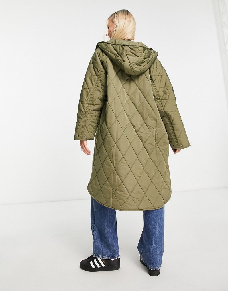 Длинное стеганое пальто с капюшоном JJXX цвета хаки JJXX