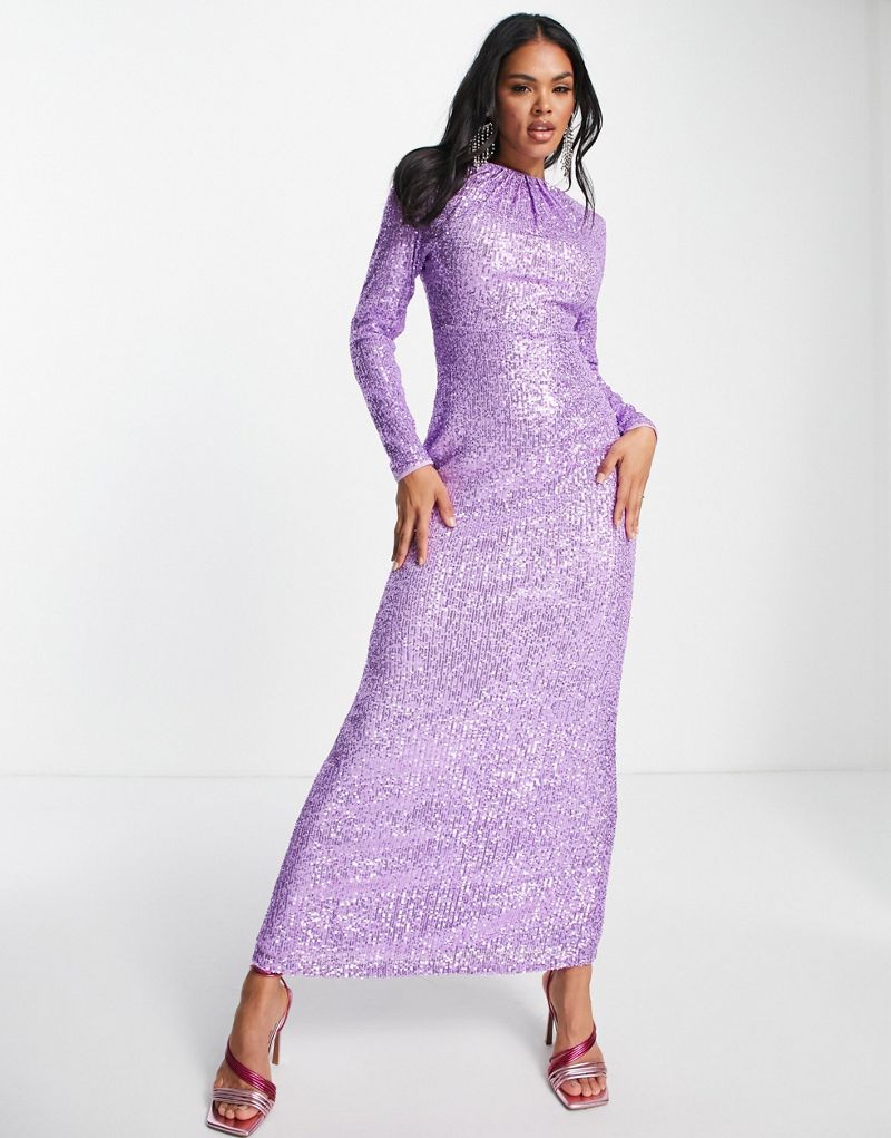 Пурпурное платье макси с длинными рукавами и пайетками Jaded Rose Modest Jaded Rose
