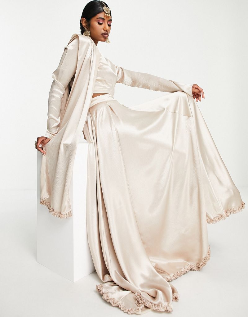 Расклешенная юбка с оборками и шарф дупатта приглушенного румянца Kanya London Bridesmaid Lehenga Kanya London