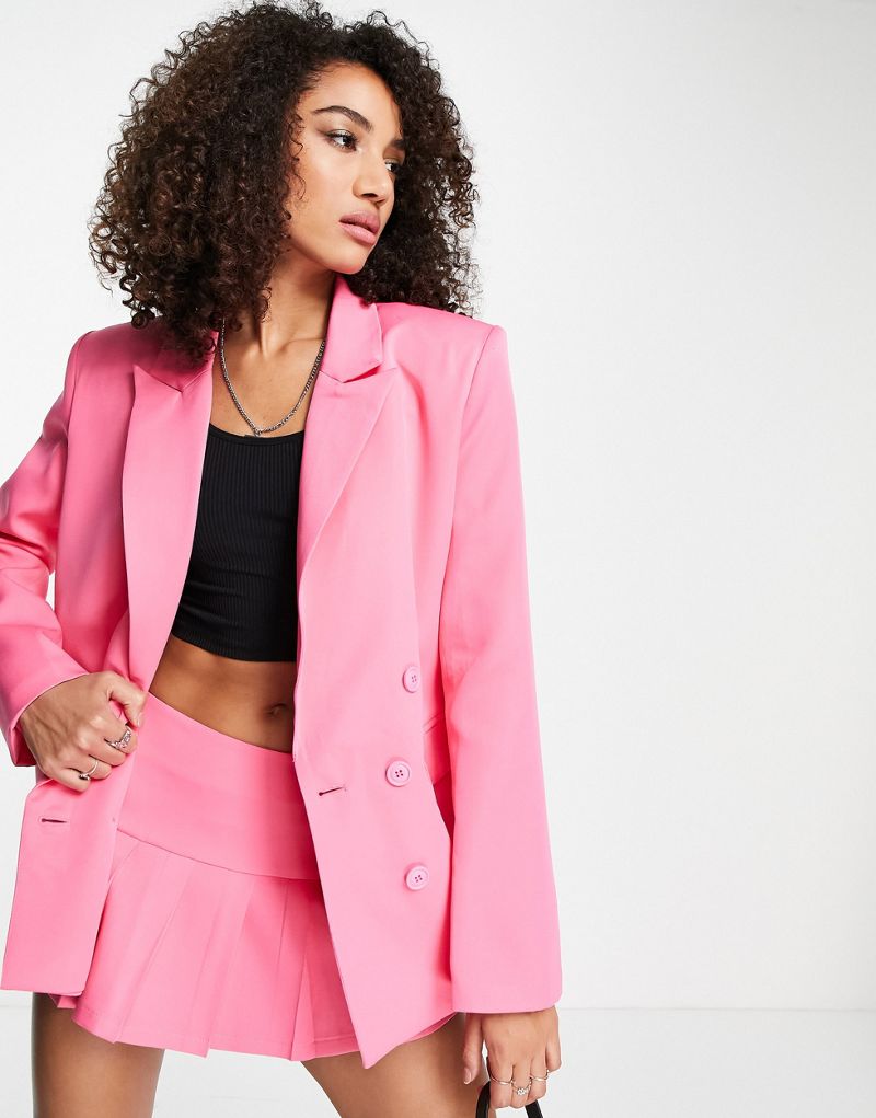 Ярко-розовый двубортный пиджак свободного кроя Kyo — часть комплекта KYO
