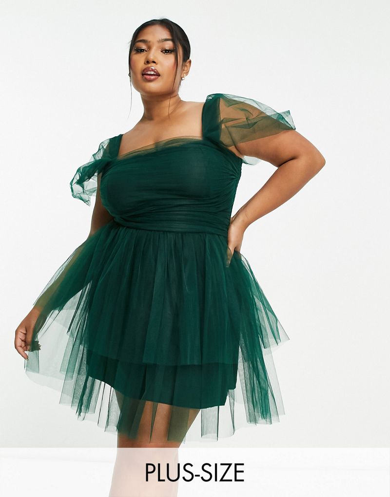 Изумрудно-зеленое структурированное мини-платье с открытыми плечами Lace & Beads Plus LACE & BEADS
