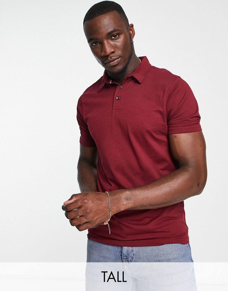 Бордовая футболка-поло с облегающим кроем Le Breve Tall Le Breve