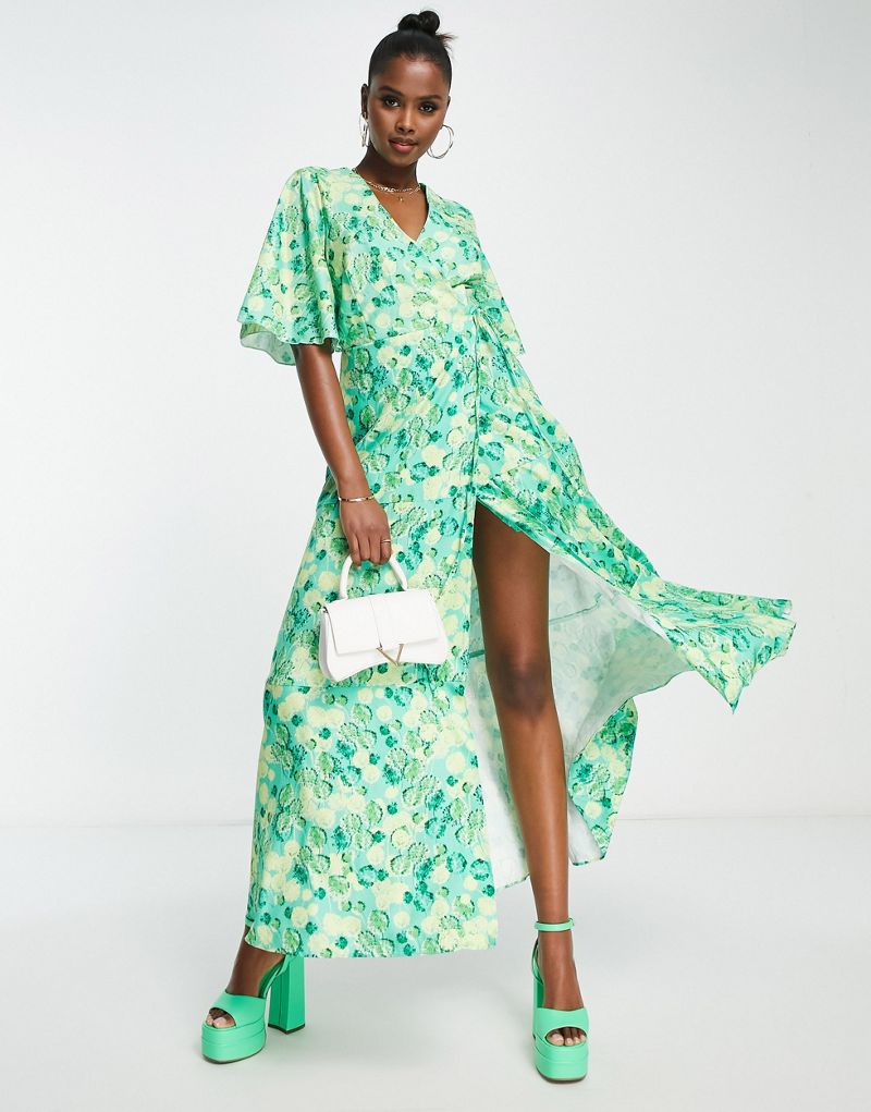 Зеленые платья макси с запахом и цветочным принтом Liquorish с рукавами-кимоно Liquorish
