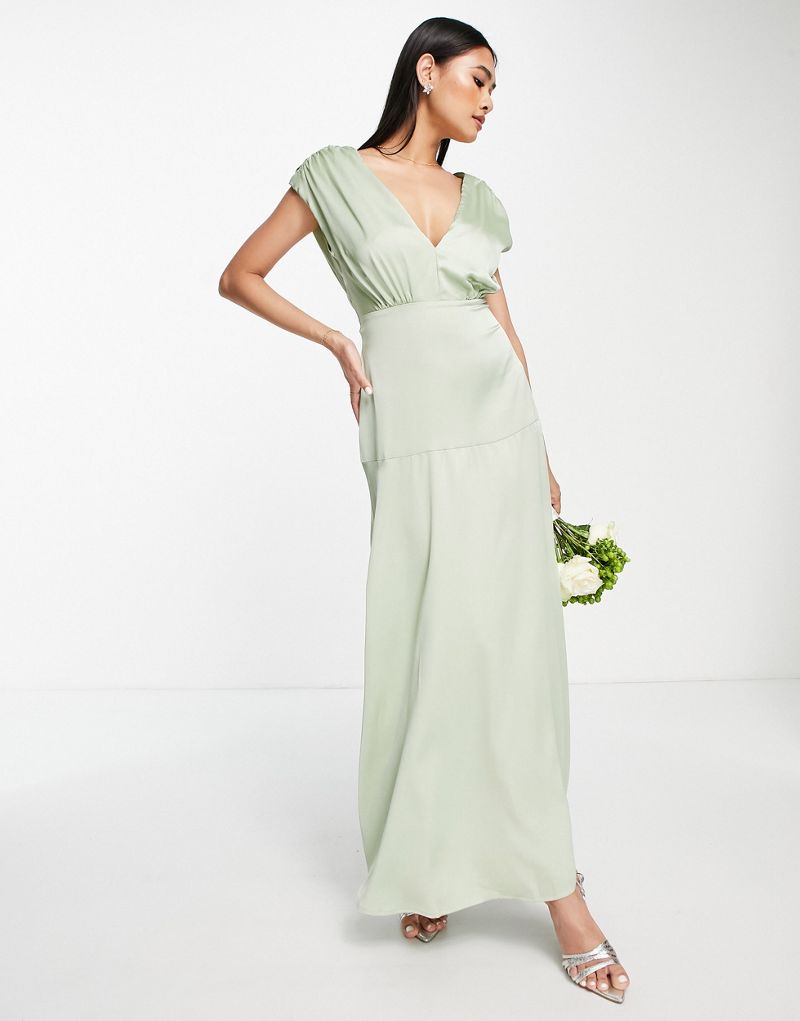 Зеленое платье макси с глубоким вырезом Liquorish Bridesmaid Liquorish