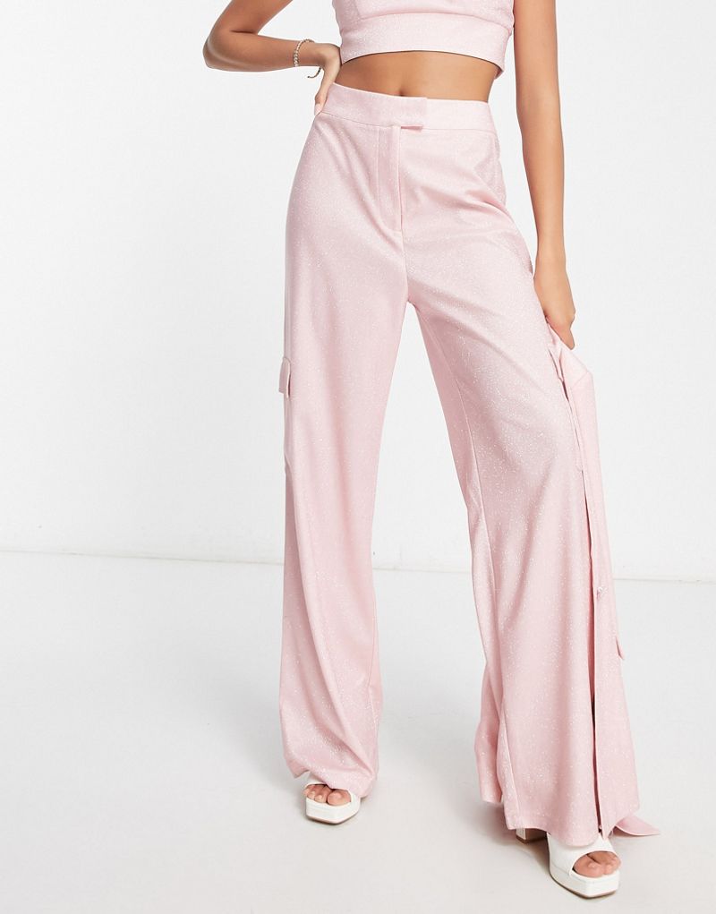 Широкие брюки Miss Selfridge с розовыми блестками — часть комплекта Miss Selfridge