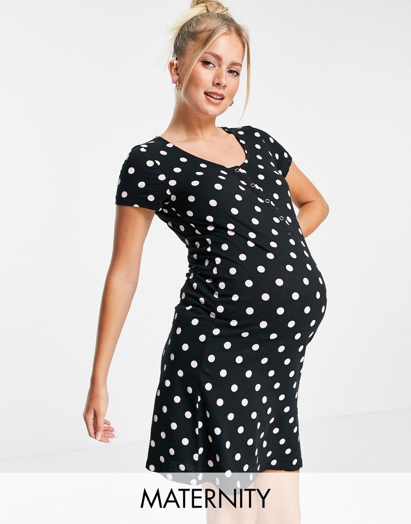 Хлопковое ночное платье для беременных Mamalicious в черный горошек с функцией кормления - MULTI MAMALICIOUS