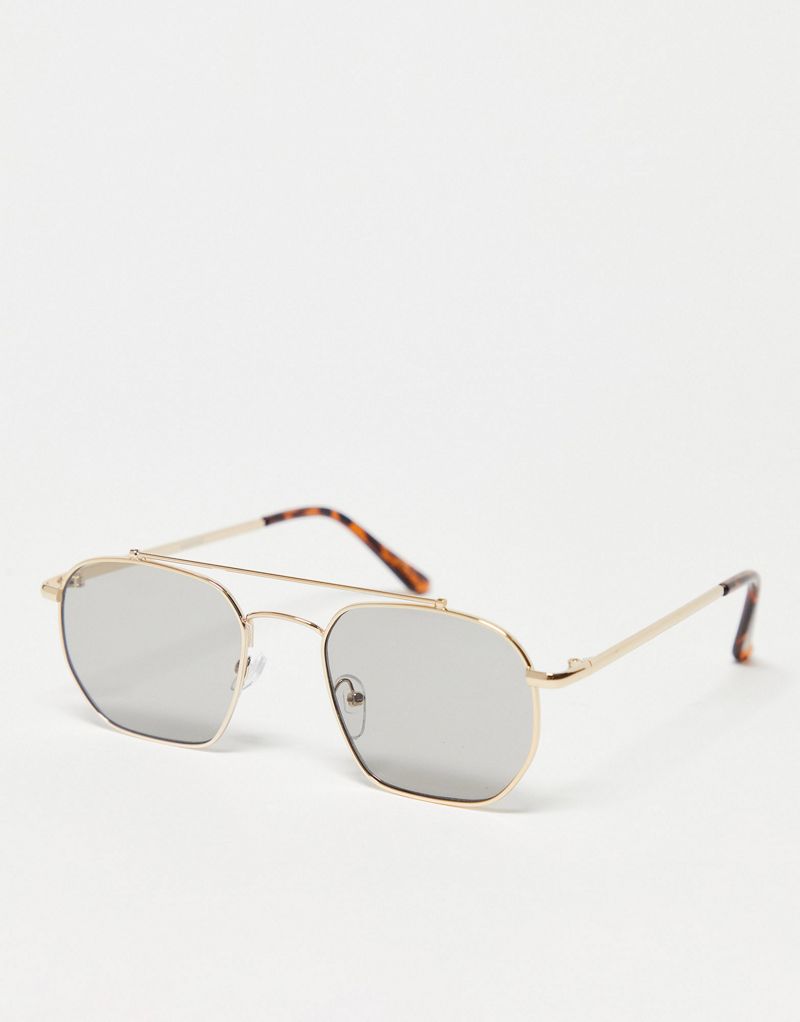 Сделано в. Квадратные солнцезащитные очки-авиаторы в стиле ретро в золоте и шалфее Madein.
