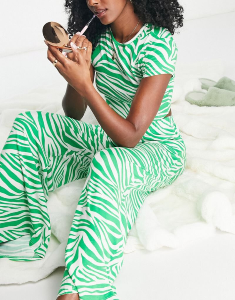 Зеленая широкая пижама Missguided с принтом под зебру Missguided