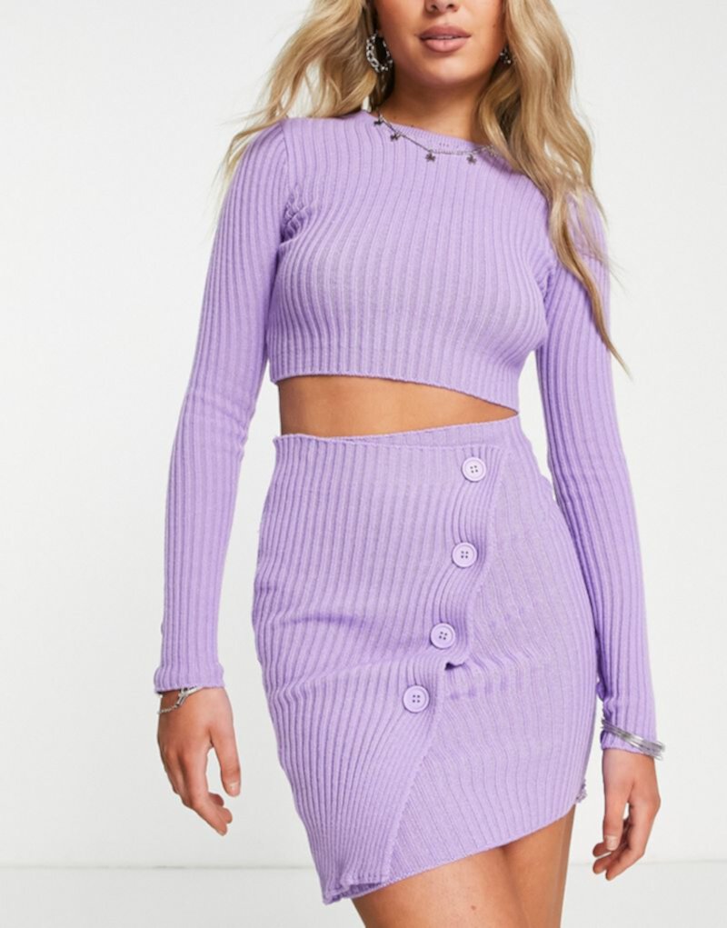 Фиолетовая мини-юбка в рубчик на пуговицах Missyempire - часть комплекта Missyempire