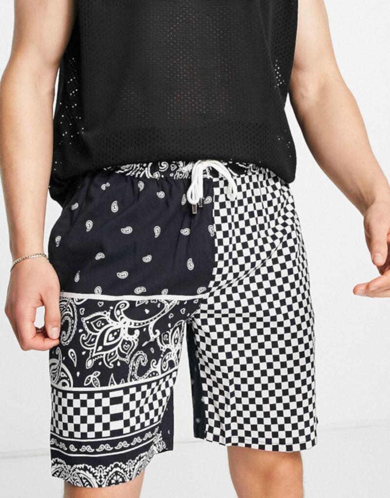 Черные тканые шорты Mennace с принтом пейсли в стиле пэчворк — часть комплекта Mennace