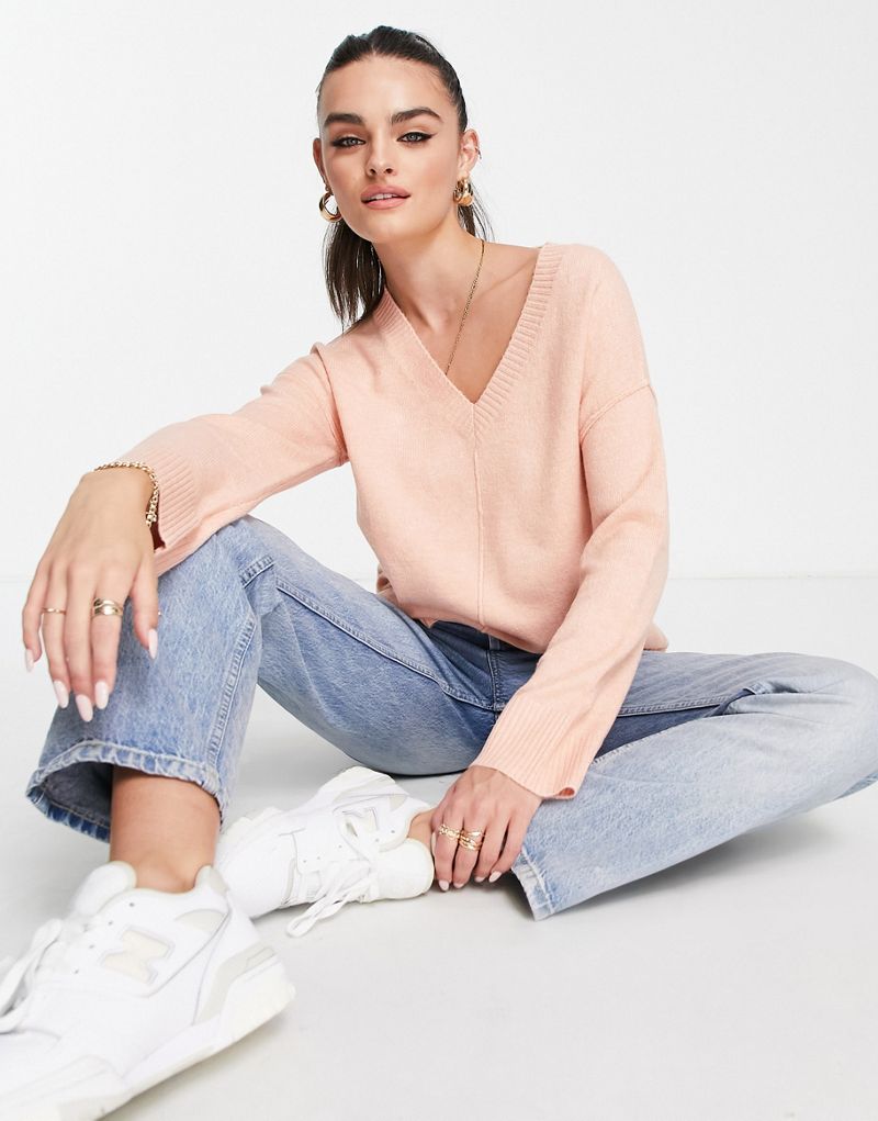  Розовый свитер с напуском и v-образным вырезом M Lounge M Lounge