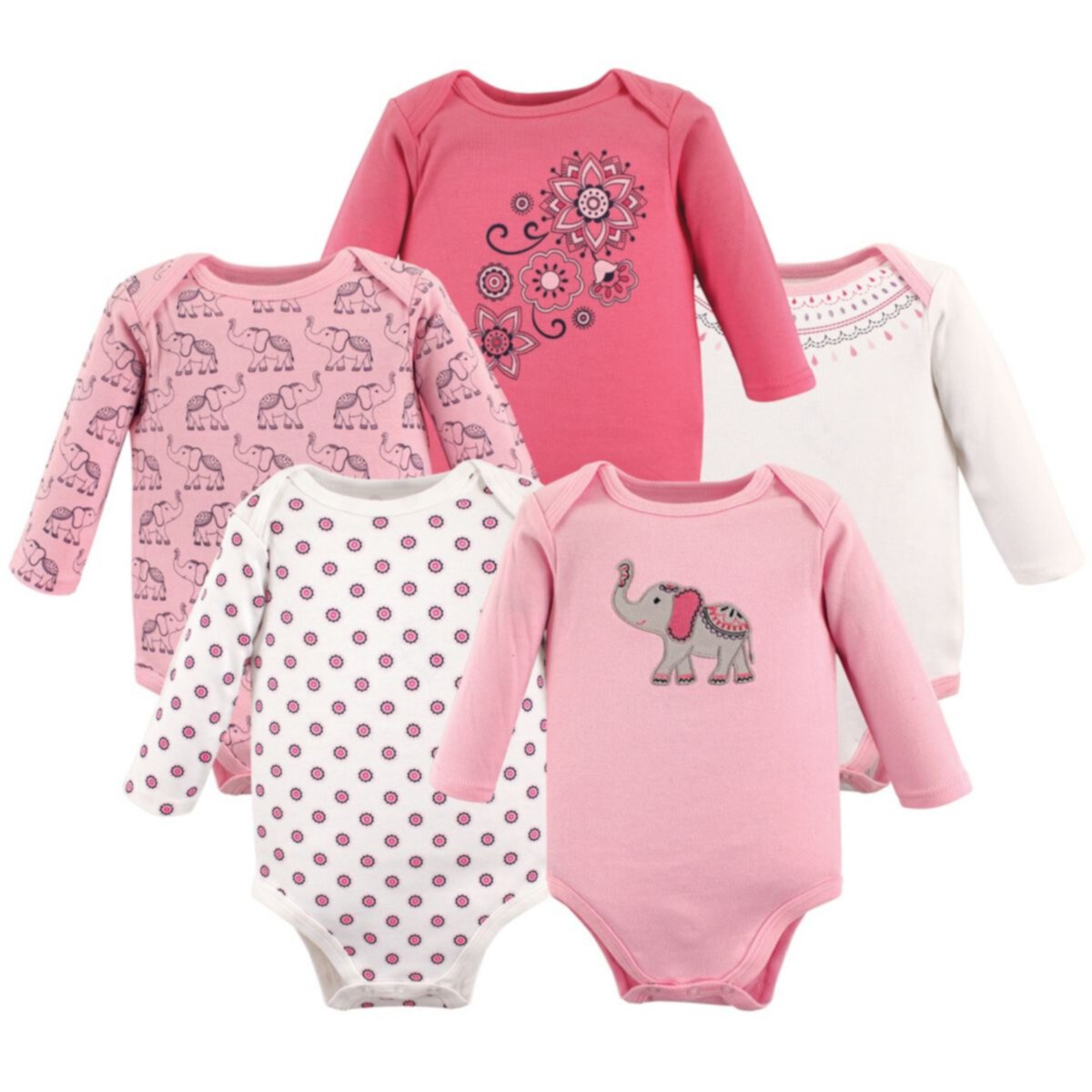 Детские комплекты одежды Hudson Baby Для девочек Cotton Long-Sleeve Bodysuits 5pk, Boho Elephant Hudson Baby