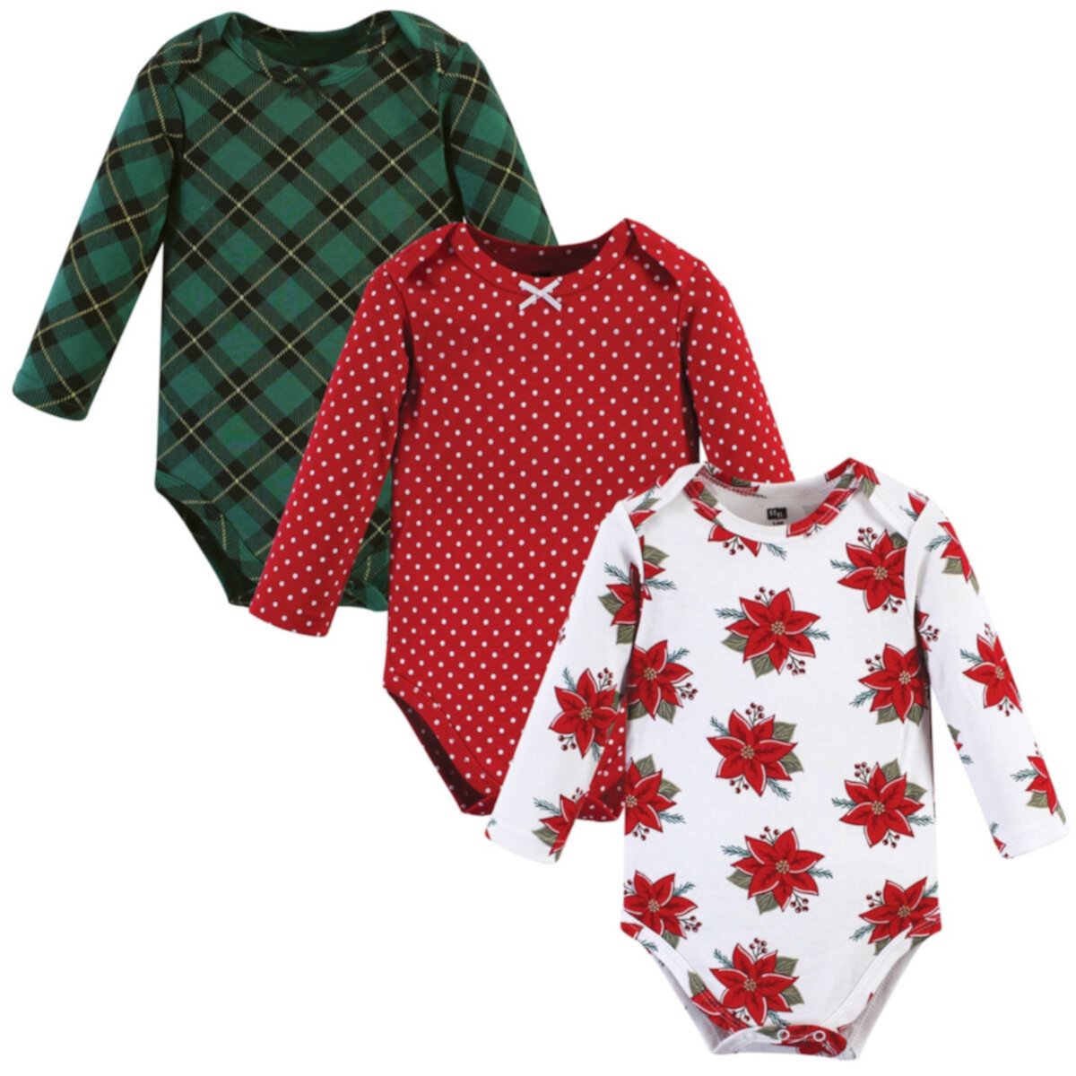 Детские комплекты одежды Hudson Baby Для девочек Cotton Long-Sleeve Bodysuits, Poinsettia Hudson Baby