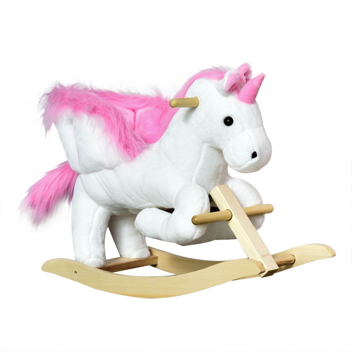 Qaba Kids Rocking Horse Wooden Plush Ride On Unicorn Chair Toy with Lullby Song for 18 36 months children Qaba