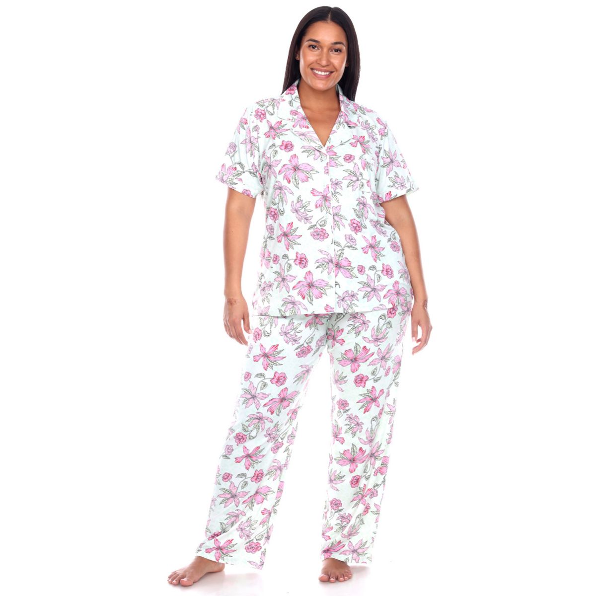 Плюс размер Тропический пижамный комплект с короткими рукавами и брюками WM Fashion