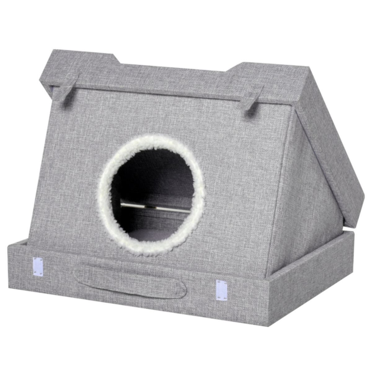 PawHut Cat House Foldable 2 In 1 Design Condo Pet Bed with Removable Washable Cushions Scratching Pad Grey PawHut