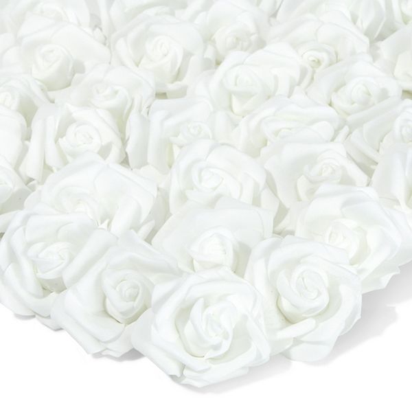 100 Pack White Artificial Rose Flower Heads, 3-Inch Stemless Flowers for Weddings, Bouquets, DIY Crafts Juvale