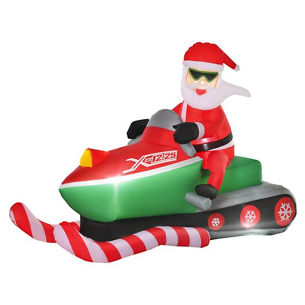 HOMCOM 7ft Christmas Inflatable Santa Claus Driving a Snowmobile Outdoor Blow Up Yard Decoration with LED Lights Display HomCom