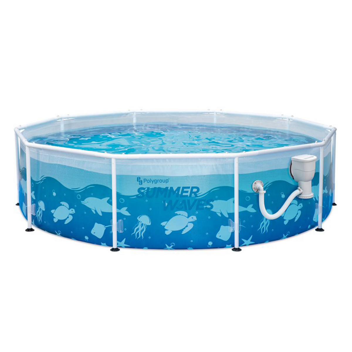 Summer Waves Active 10' x 30&#34; Outdoor Round Frame Above Ground Ocean Pool Set Summer Waves