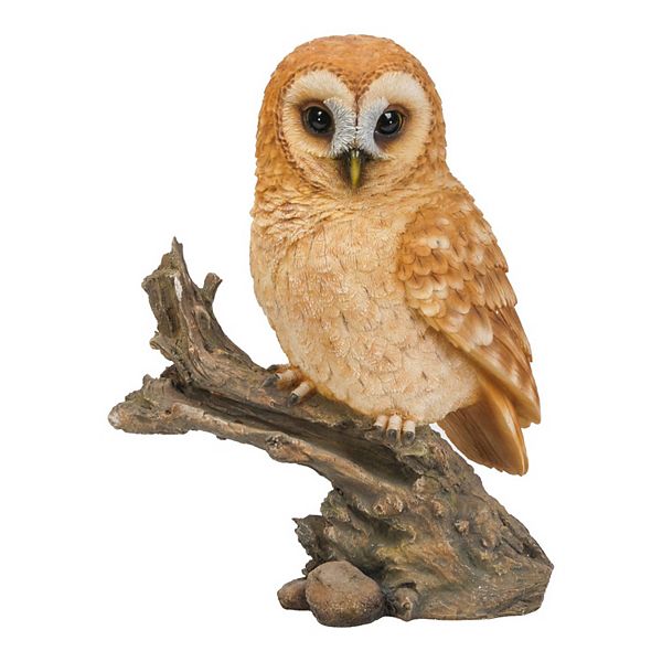 12.50&#34; Tan Brown and Black Owl on Stump Outdoor Garden Statue Hi-Line Gifts