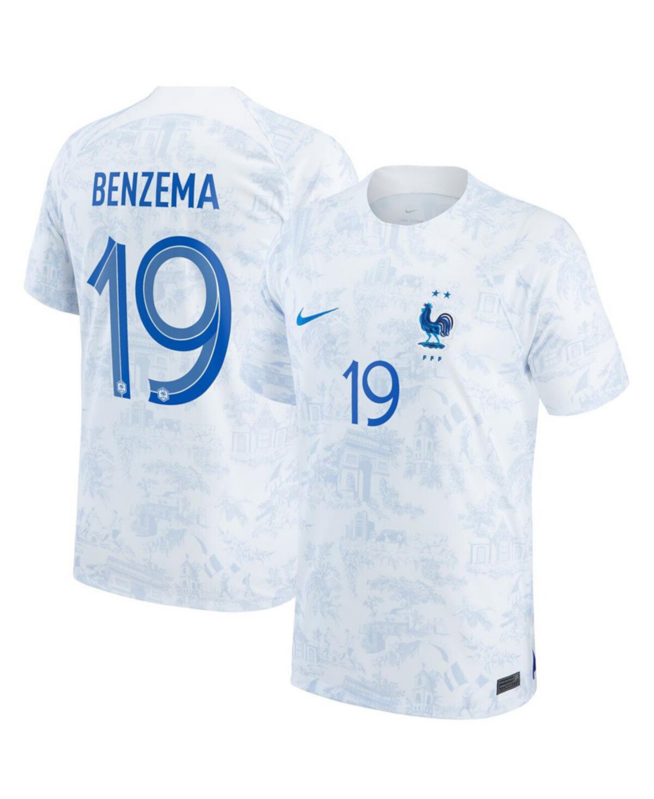 Молодежь для мальчиков Карим Бензема, белая сборная Франции 2022/23, выездная копия стадиона Breathe Stadium, футболка игрока Nike