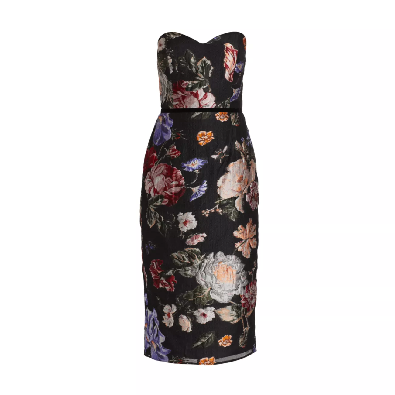 Жаккардовое платье-миди без бретелек с цветочным принтом Marchesa Notte