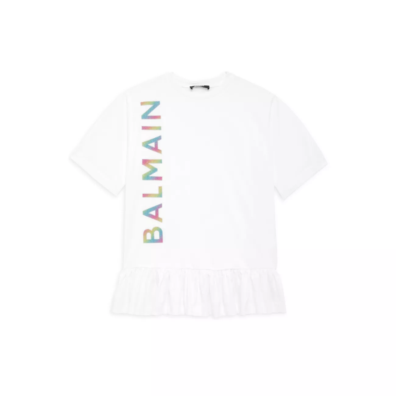 Маленькая девочка и усилитель; Платье-футболка с рюшами и логотипом для девочек Balmain