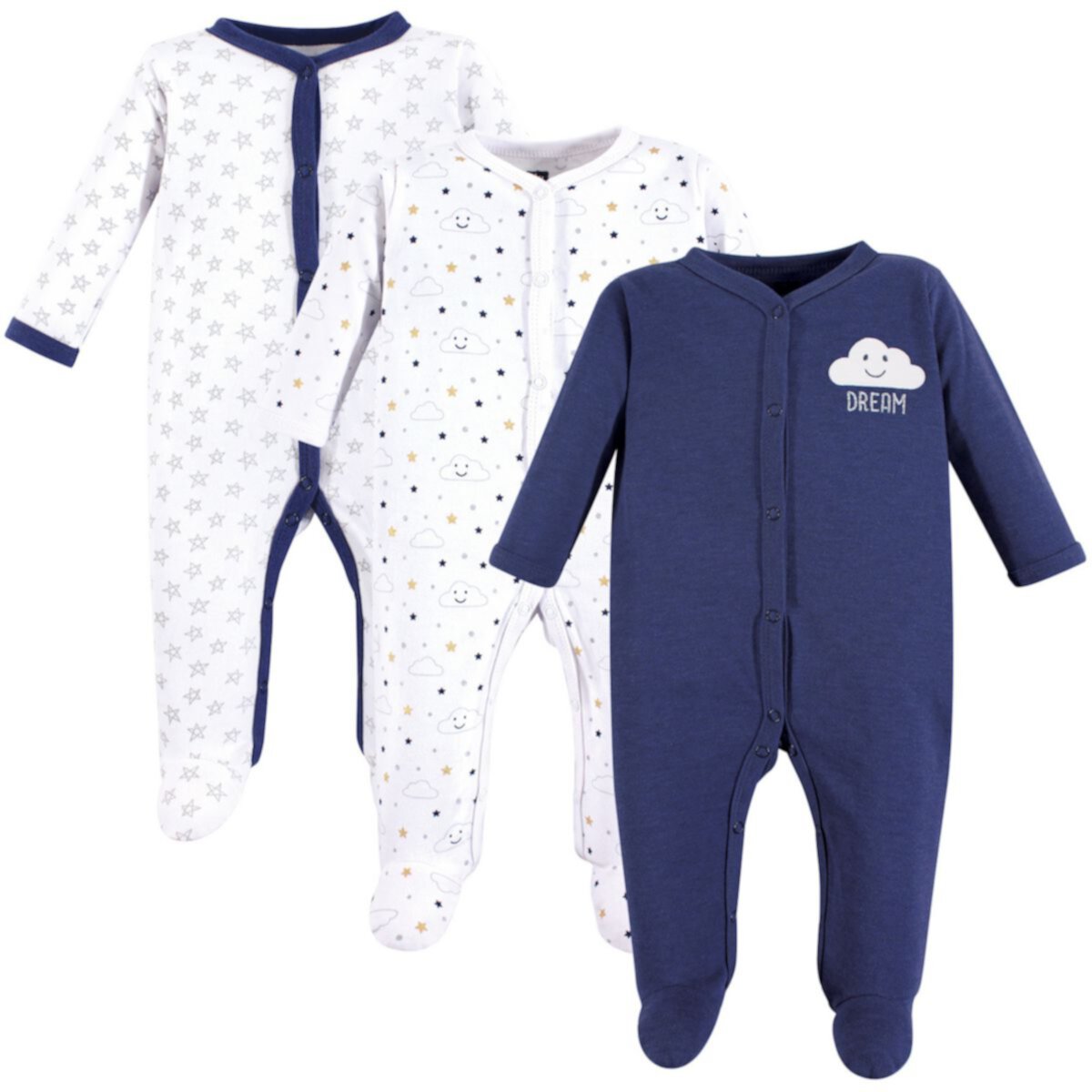 Hudson Baby Infant Boy Cotton Snap Sleep and Play, 3 упаковки, темно-синие облака Hudson Baby