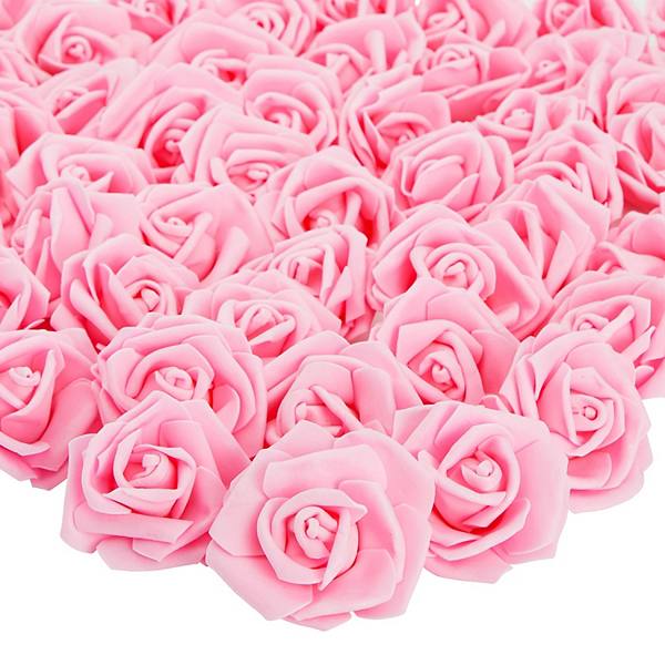 100 Pack Pink Artificial Rose Flower Heads, 3-Inch Stemless Flowers for Weddings, Bouquets, DIY Crafts Juvale