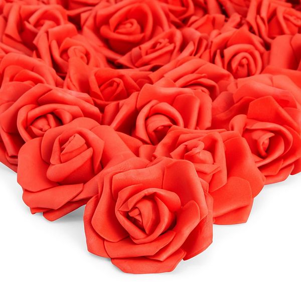 Stemless Rose Artificial Flower Heads for Wedding Valentine's & DIY (3 in, Red, 100 Pack) Juvale