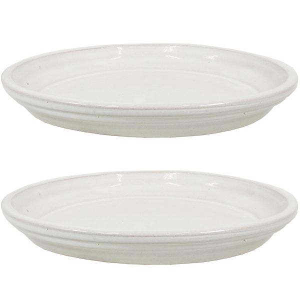 Sunnydaze Glazed Ceramic Planter Saucers - 9&#34; - Pearl - Set of 2 Sunnydaze Decor