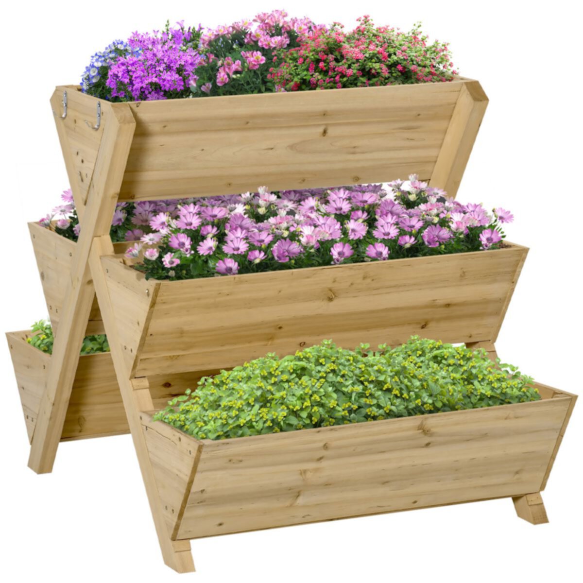 Outsunny Raised Garden Bed Freestanding Planter Stand with 5 Planting Boxes and 4 Hooks Good for Herbs Flowers or Vegetables in Patio Balcony Indoor Outdoor Outsunny