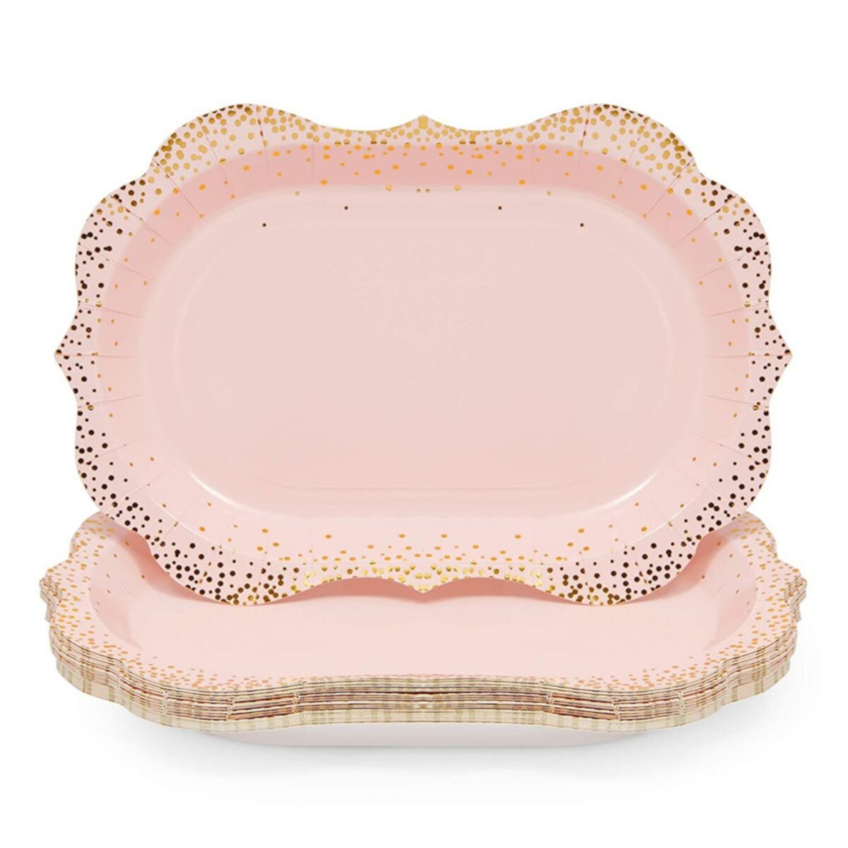 Розовые одноразовые сервировочные подносы, тарелки для вечеринок из золотой фольги в горошек (9 x 13 дюймов, 24 упаковки) Sparkle and Bash