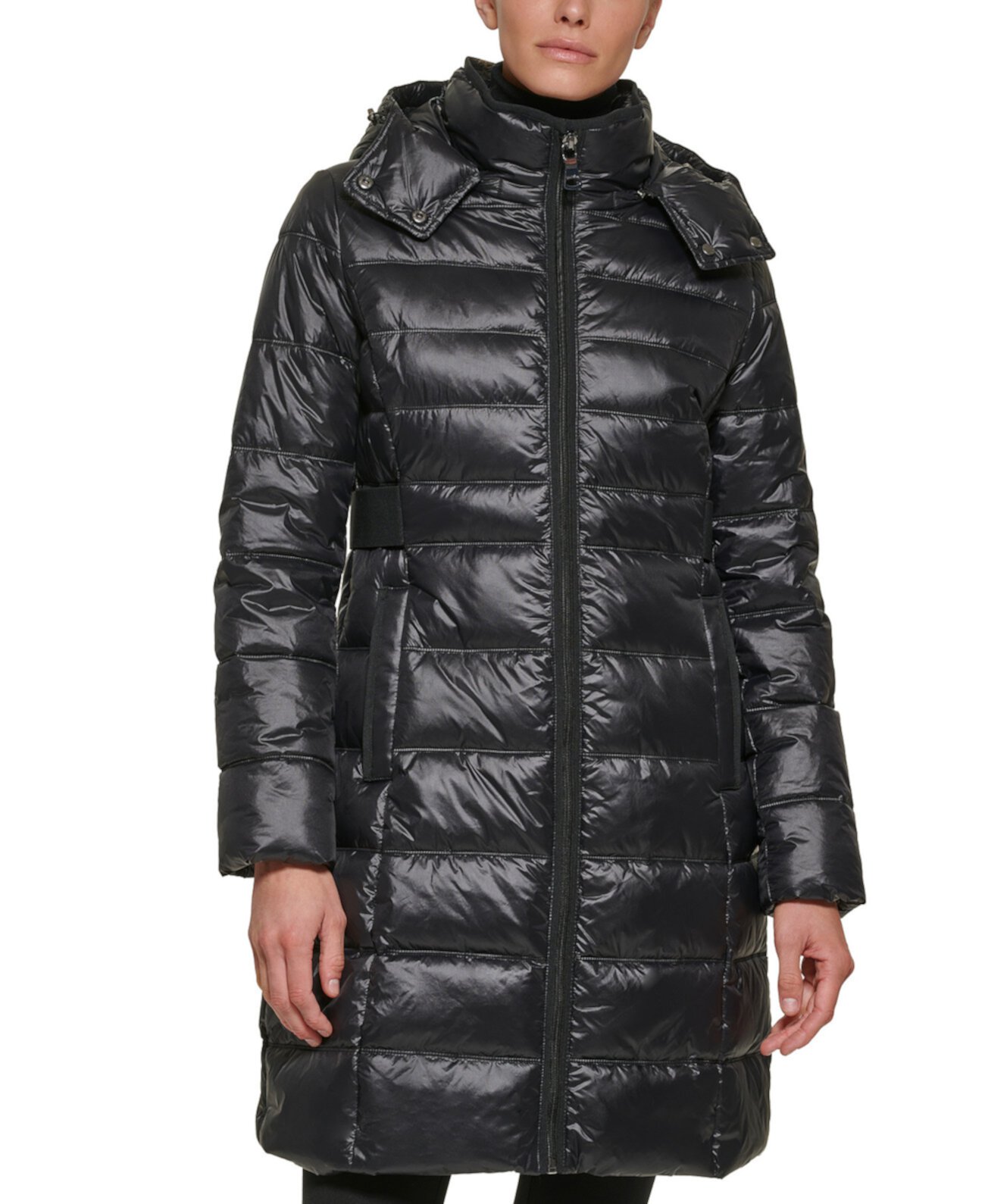 Упаковываемое пуховое пальто Petite Shine с капюшоном Calvin Klein