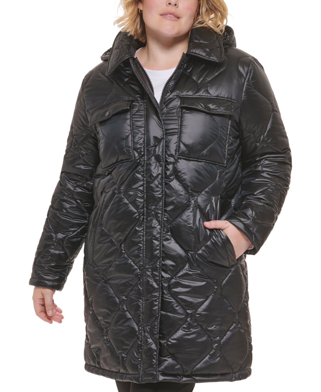 Женское стеганое пальто больших размеров с капюшоном Calvin Klein