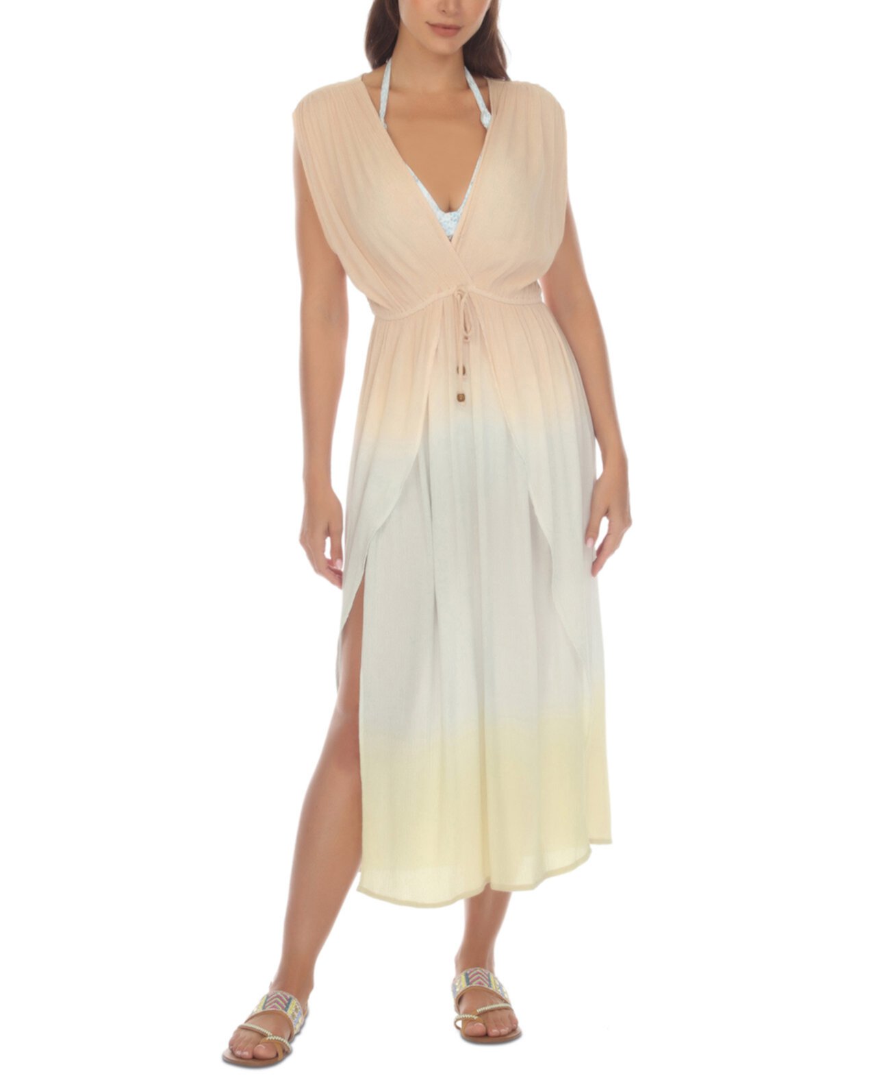 Женское накидное платье макси с завязкой на талии и эффектом омбре Raviya
