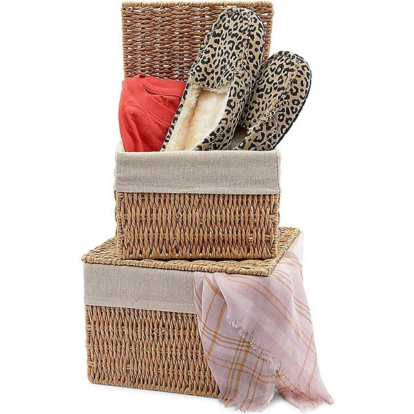 Woven Storage Baskets with Lid and Removable Liner (2 Sizes, 2 Pack) Juvale