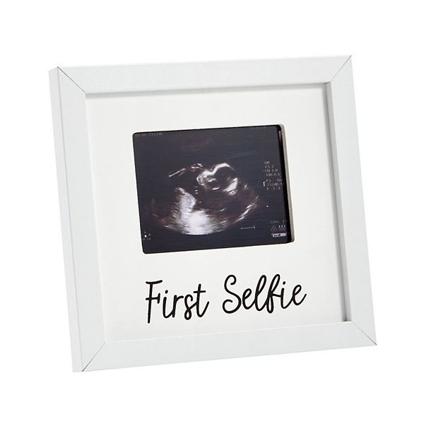 Baby Sonogram Picture Frame for 4 x 3 Ultrasound Photo, First Selfie (7 x 6.5 In, White) Juvale