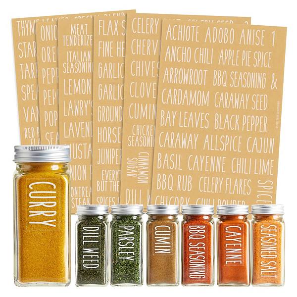 145 Preprinted Spice Jar Labels with Seasoning Stickers + Numbers, White All Caps Letters on Clear Water Resistant Vinyl for Kitchen Organization (Water Resistant) Talented Kitchen