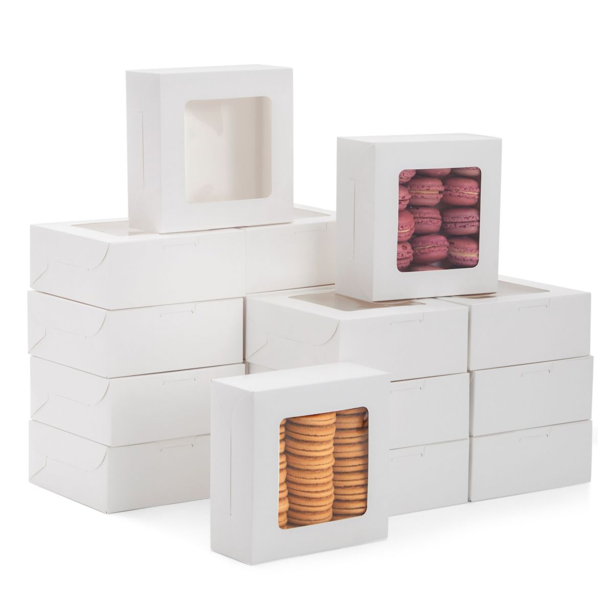 Juvale Pastry Box with Window (6 x 6 x 2.5 in, White, Pack of 50) Juvale