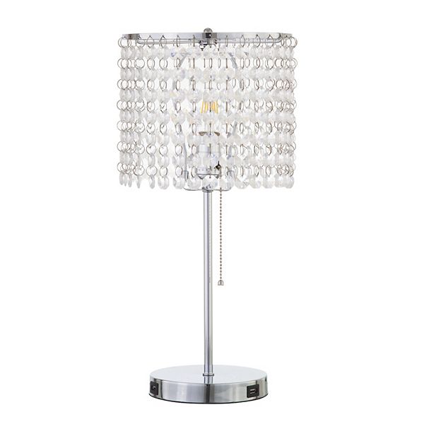 FC Design 19&#34;H Modern Sparkling Acrylic Crystal Beads Table Lamp With USB Ports F.C Design