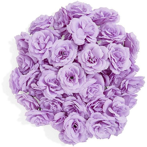 50 Pack Purple Rose Flower Heads for DIY Crafts, Artificial Stemless Roses for Wedding Decorations (3 Inches) Juvale