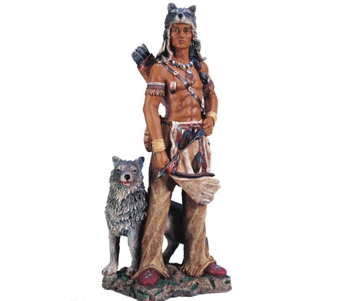 FC Design 17-дюймовая индейская воительница со статуей волка, декоративная фигурка индейца, скульптура F.C Design