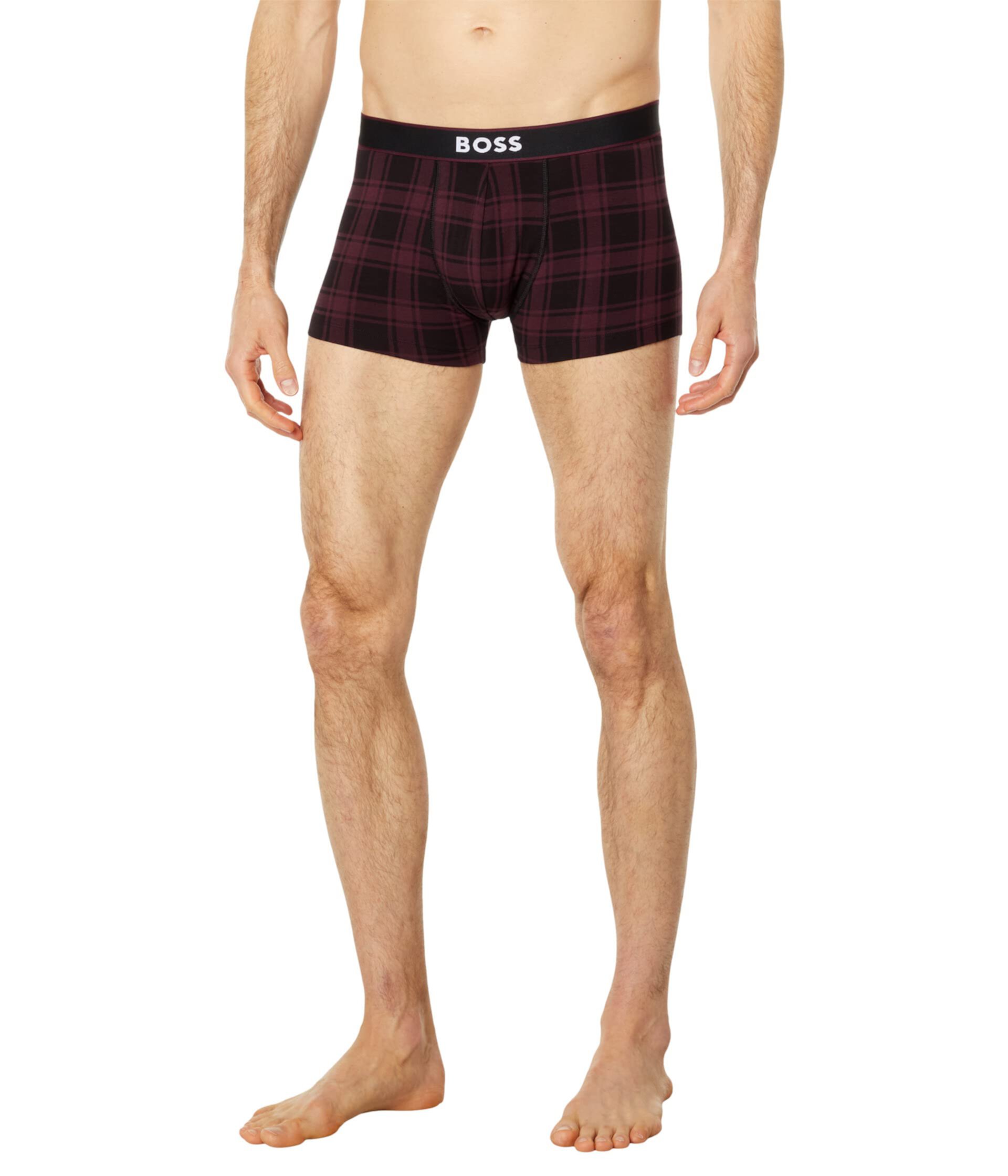 Bold Logo Plaid Cotton Stretch Trunks Boss