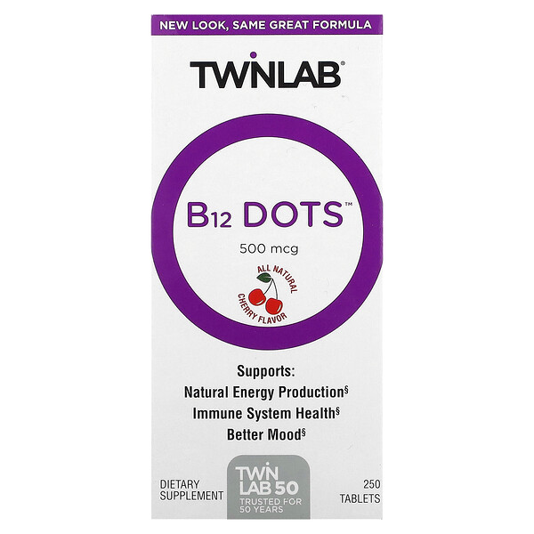 B12 Dots, Вишня, 500 мкг, 250 таблеток Twinlab