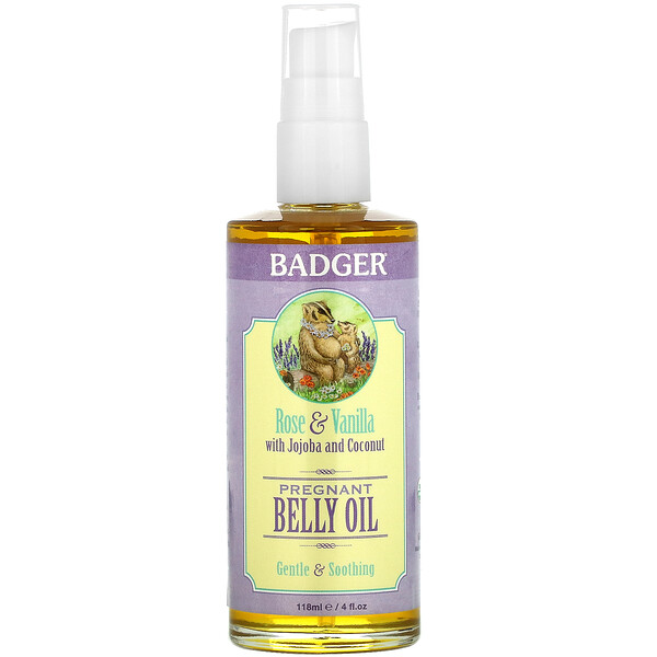 Pregnant Belly Oil, Rose & Vanilla, 4 fl oz (118 ml) Badger Basket