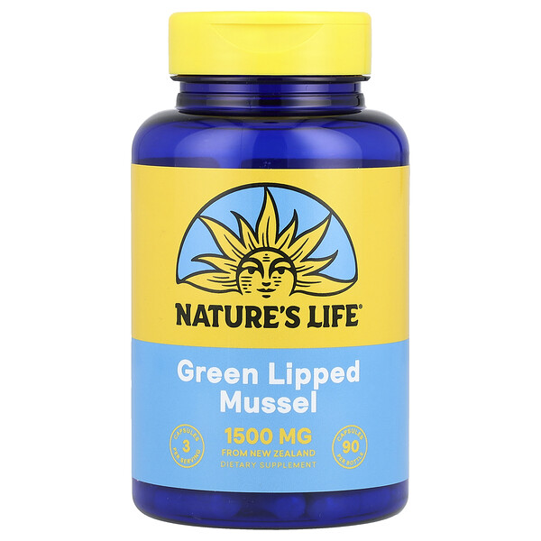 New Zealand Green Lipped Mussel, 1,500 mg, 90 Vegetarian Capsules (Вегетарианские капсулы) (500 mg per Capsule) Nature's Life