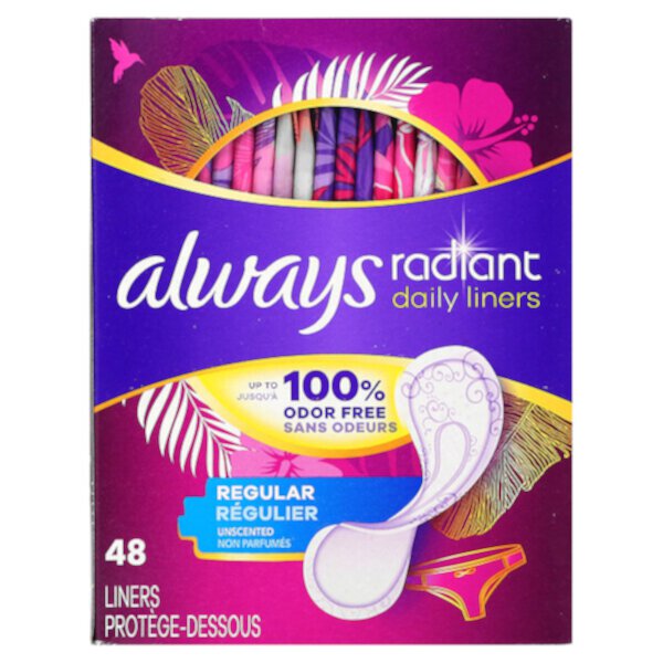 Radiant Daily Liners, Regular, Unscented, 48 Liners Always